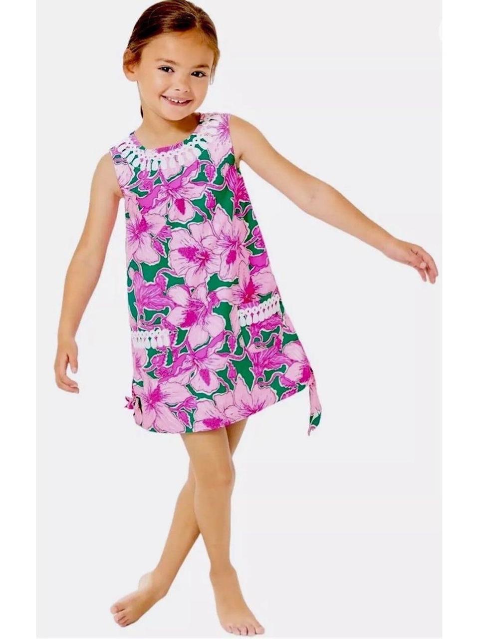 Nwot Lilly Pulitzer Girls Pink & Green Floral Shift Dress 10